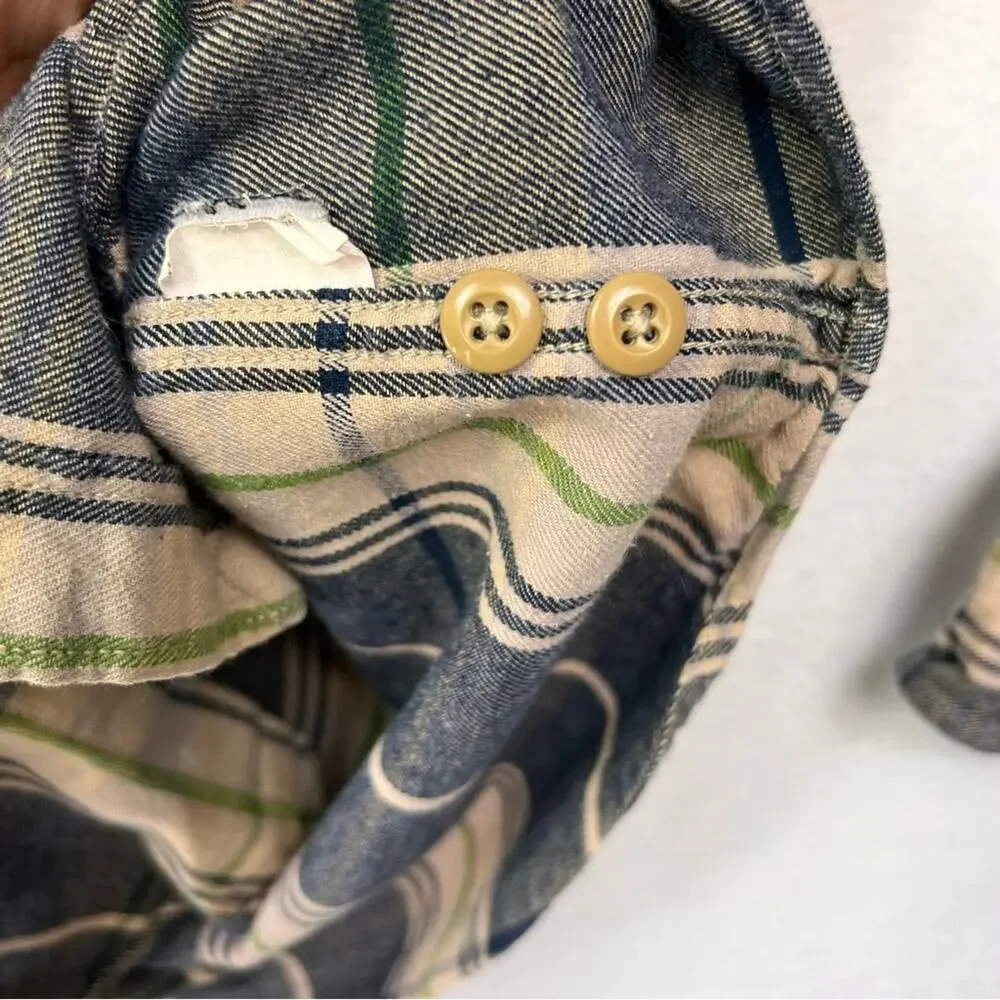J. Crew Shirt Mens Long Sleeve Button Down Medium Beige Black Flannel Plaid